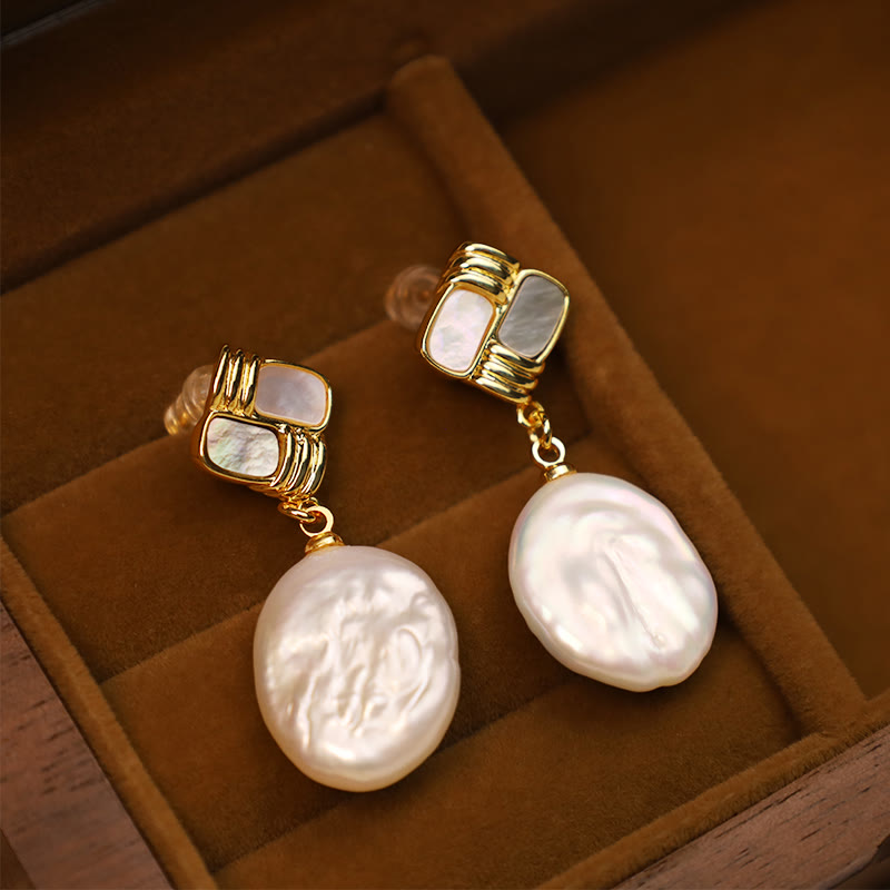 Ohrringe Barockperle Silber Gold White Baroque Pearl (925 Sterling Silver Posts)