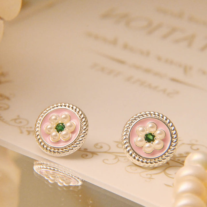 Ohrringe Blume Emaille Pink