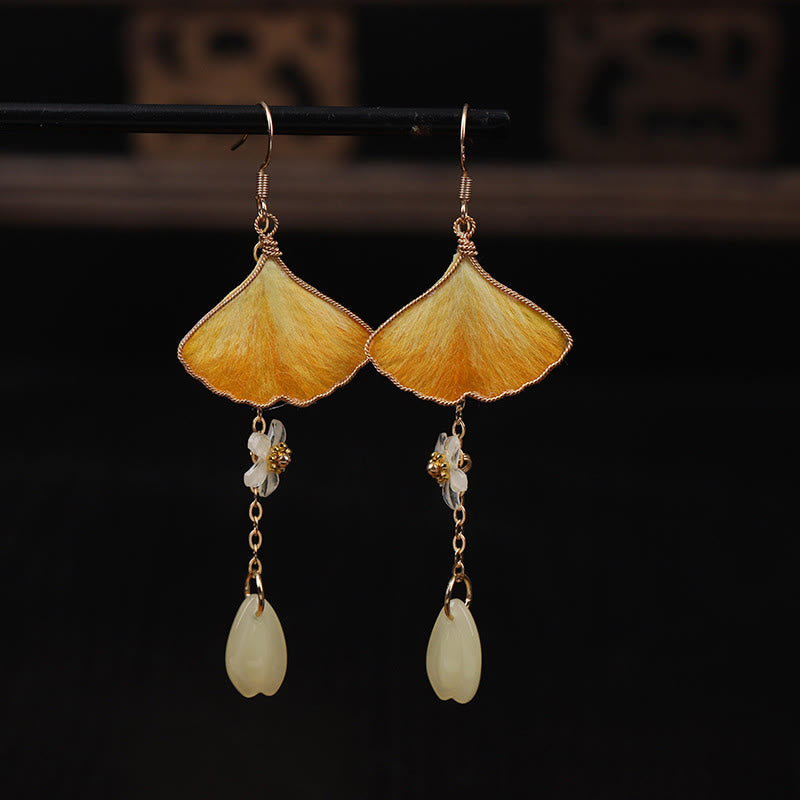 Ohrringe Ginkgo Kupfer Seide – Glück