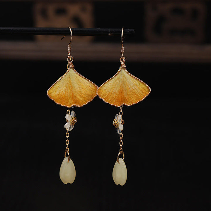 Ohrringe Ginkgo Kupfer Seide – Glück