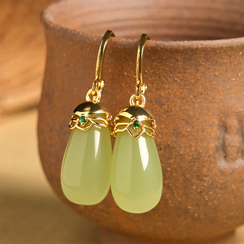 Ohrringe Grüner Chalcedon Tropfen – Stärke Green Chalcedony(Copper Posts)