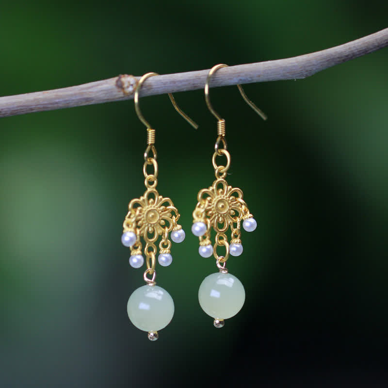 Ohrringe Hetian Jade Blume – Glück