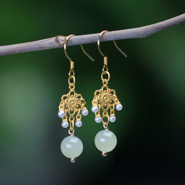 Ohrringe Hetian Jade Blume – Glück
