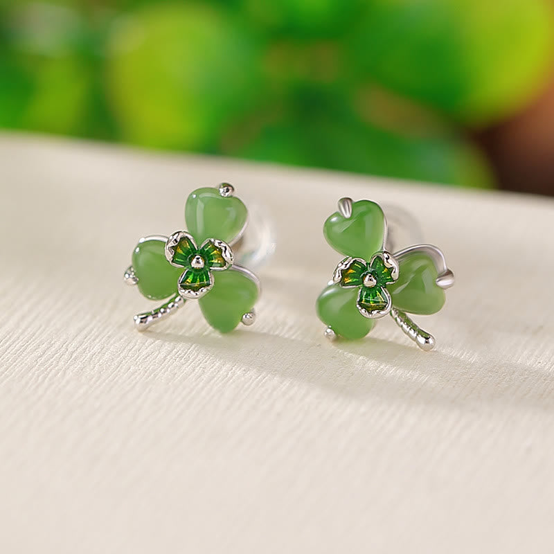 Ohrringe Hetian Jade Kleeblatt – Glück