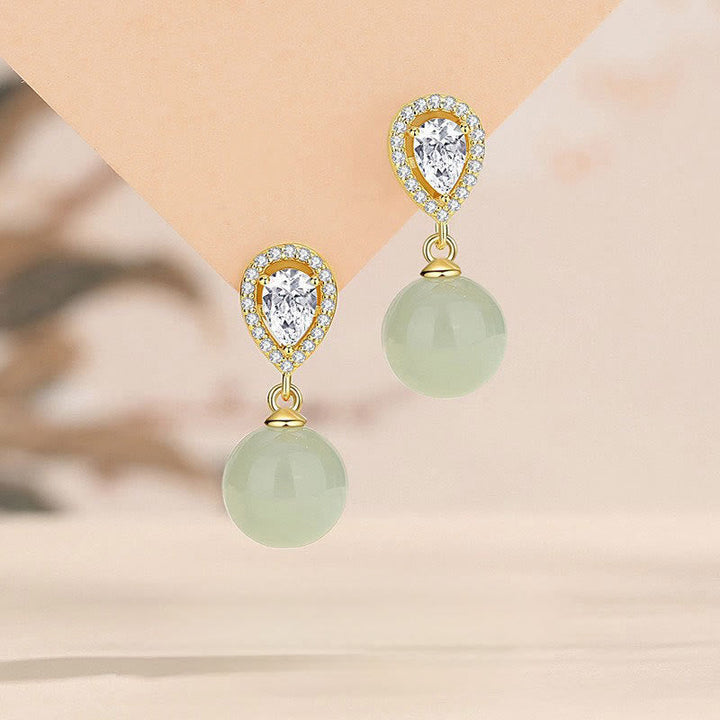 Ohrringe Hetian Jade Tropfen Wohlstand Gold Zirkonia eleganter Schmuck Ohrhänger