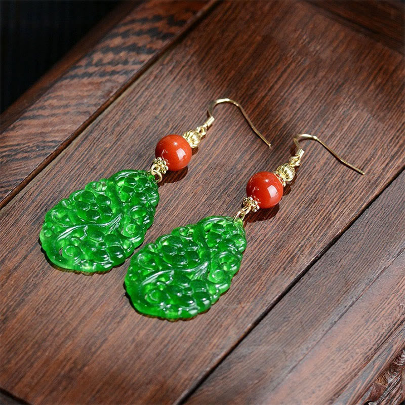 Ohrringe Jade Achat Tropfen Jade & Red Agate & Silver Posts