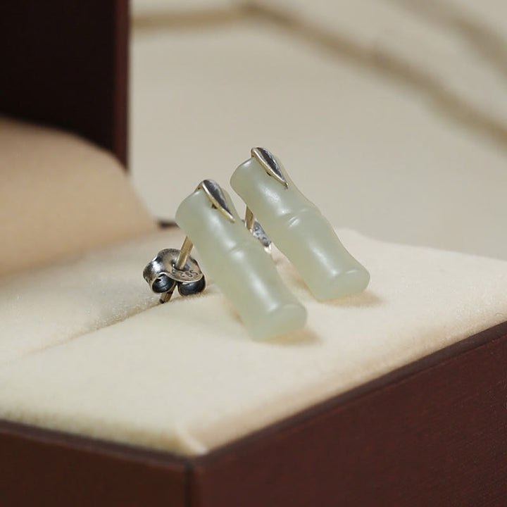 Ohrringe Jade Bambus – Glück & Wohlstand Hetian Jade Matte(925 Sterling Silver Posts)