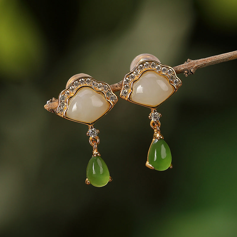 Ohrringe Jade Fächer Tropfen – Glück