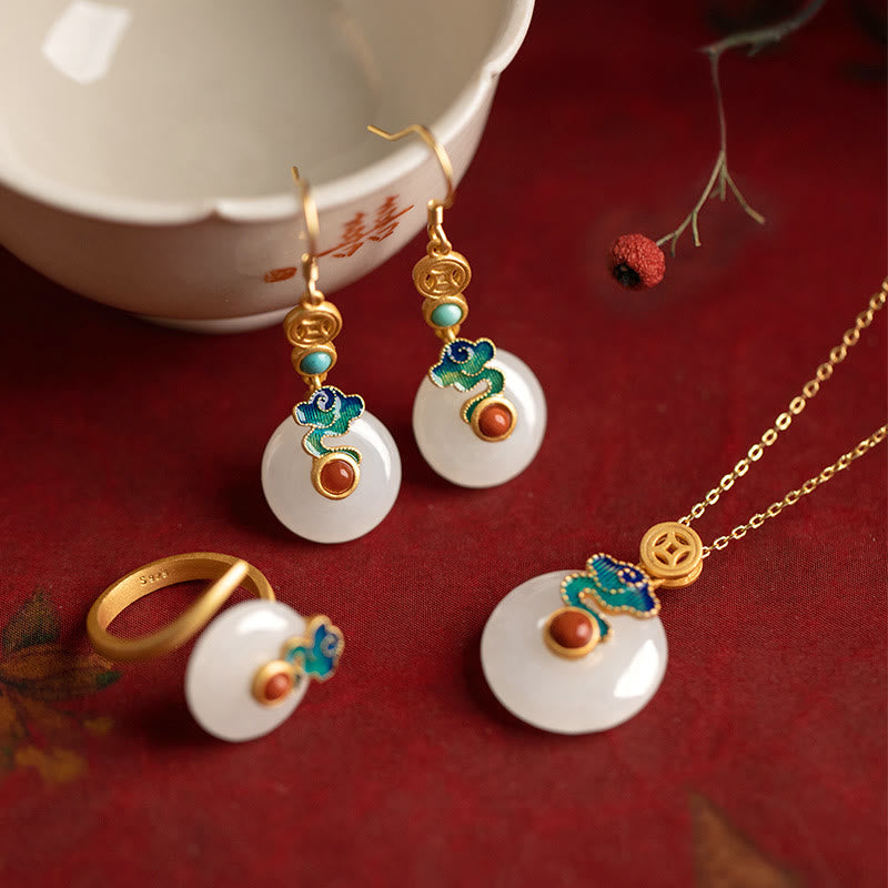 Ohrringe Jade Kupfer Wolken – Wohlstand 4Pcs (Necklace & Bracelet & Earrings & Ring)