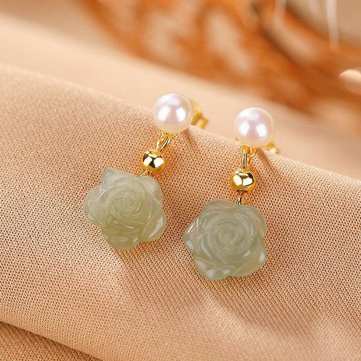 Ohrringe Jade Perle Blume – Glück Hetian Cyan Jade Pearl