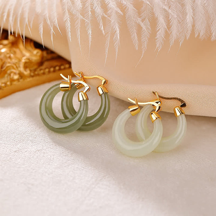 Jade Ohrringe Creolen Gold Wohlstand Glück Boho Schmuck spirituell elegant