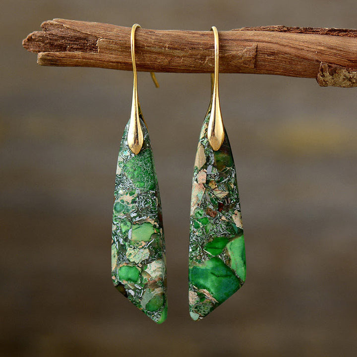Ohrringe Kaiserstein Geometrisch – Anti-Stress Green Emperor Stone(Copper Posts)-Golden