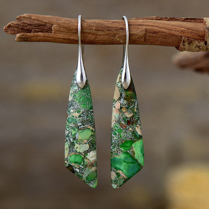 Ohrringe Kaiserstein Geometrisch – Anti-Stress Green Emperor Stone(Copper Posts)-Silvery
