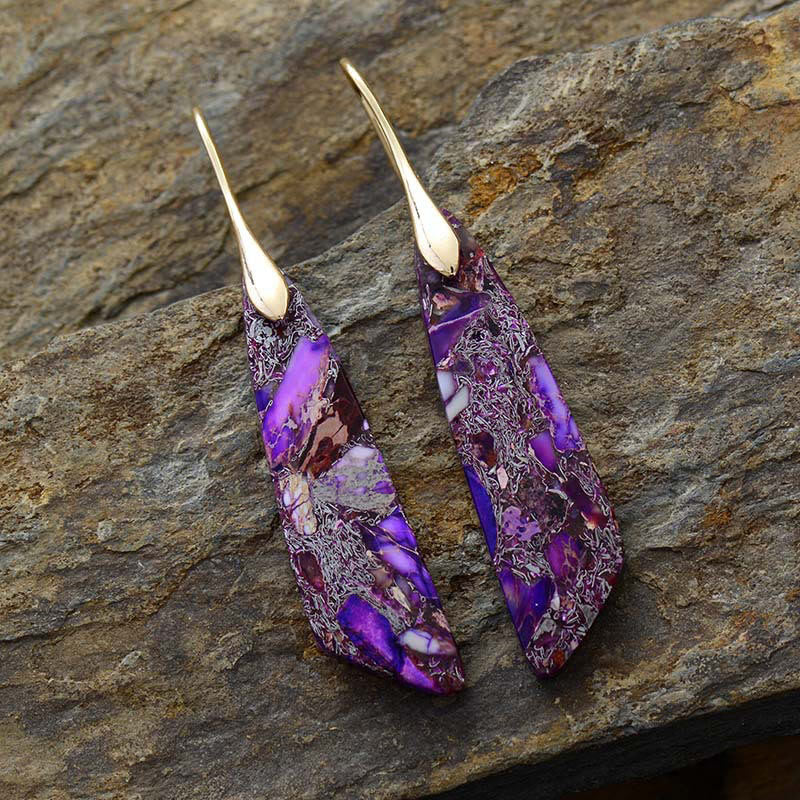 Ohrringe Kaiserstein Geometrisch – Anti-Stress Purple Emperor Stone(Copper Posts)-Golden