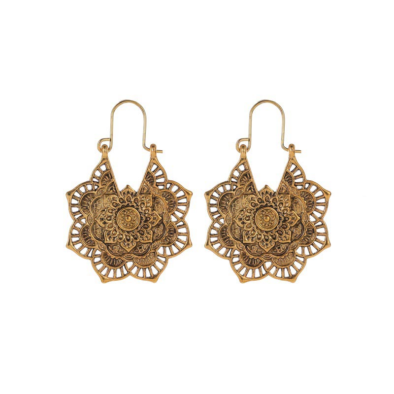 Ohrringe Kupfer Lotus Tibetisches Design Gold
