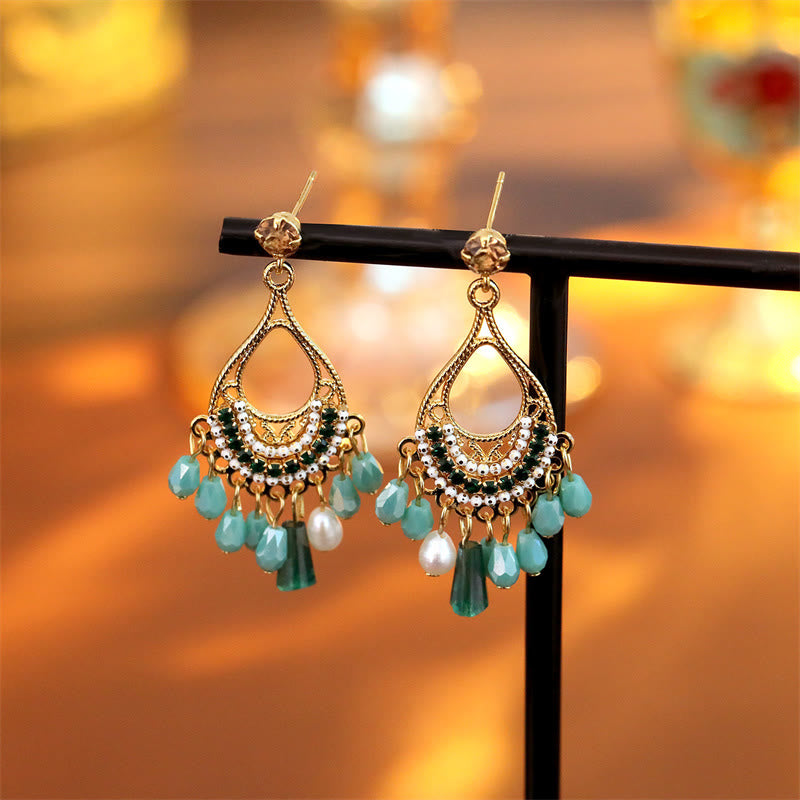 Ohrringe Kupfer Quaste Perle türkis Boho Schmuck Ohrhänger spirituell