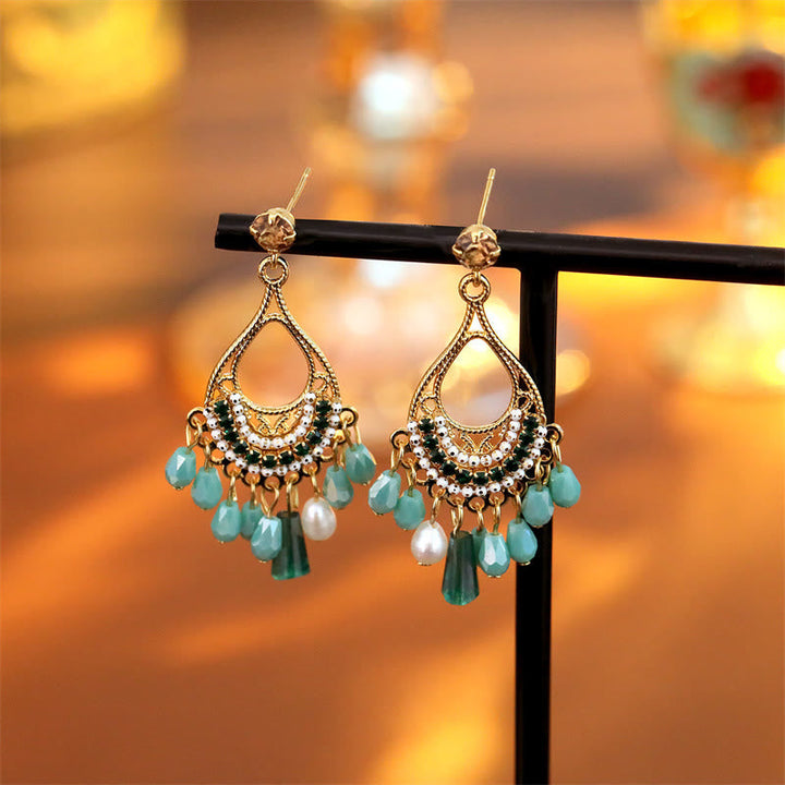 Ohrringe Kupfer Quaste Perle türkis Boho Schmuck Ohrhänger spirituell