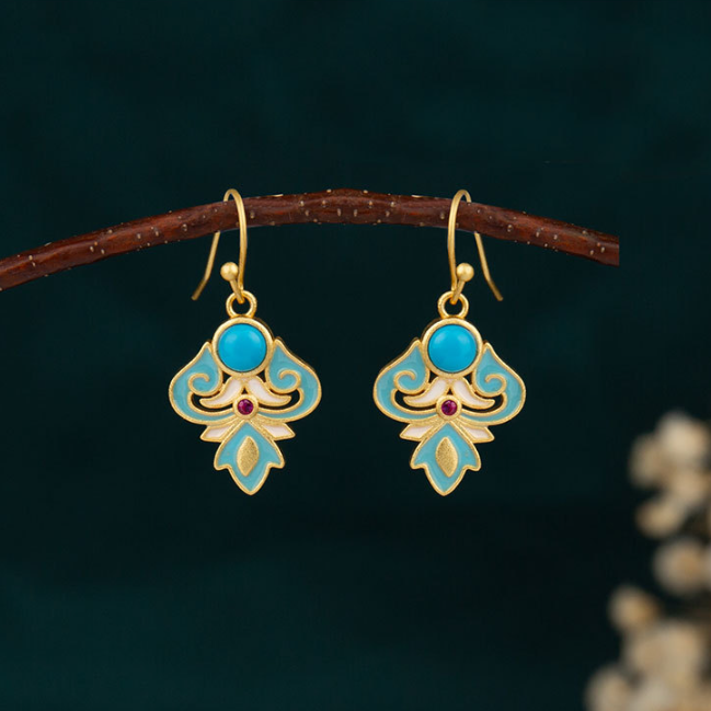 Ohrringe Kupfer Türkis Emaille Boho Ohrhänger spirituell filigran Schmuck