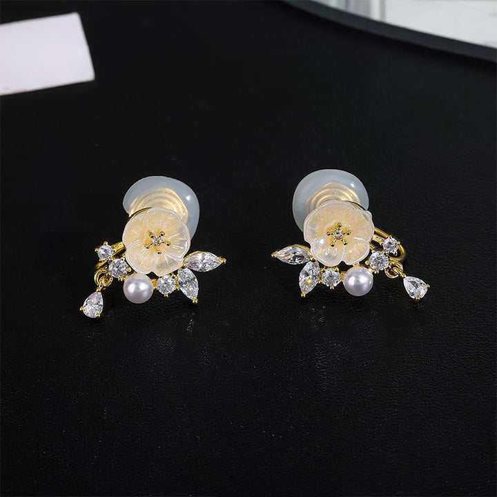 Ohrringe Kupfer Weiße Rose Zirkonia Clip-on Earrings