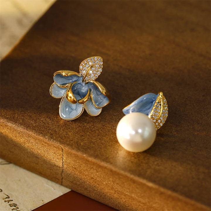 Ohrringe Kupfer Zirkonia Kamelie – Glück Blue