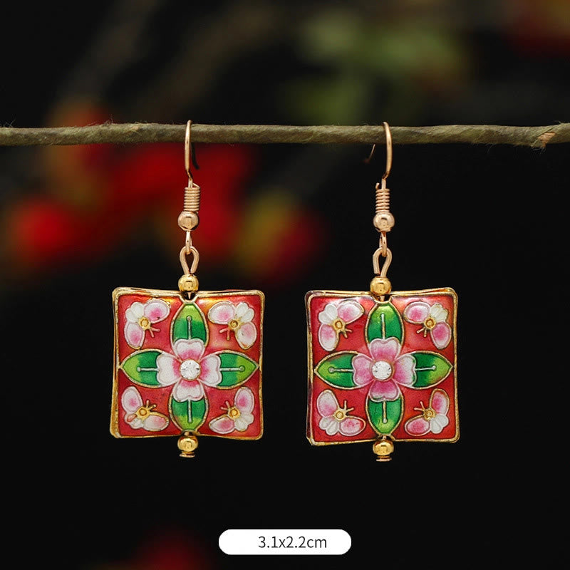 Ohrringe Lotus Schmetterling Blume Square Red Green Flower 3.1*2.2cm