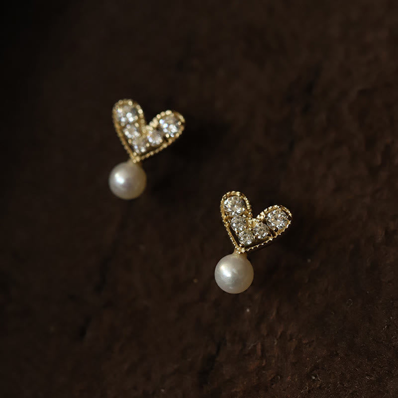 Ohrringe Perle Silber Herz – Aufrichtigkeit Pearl(925 Sterling Silver Plated With Gold Posts)