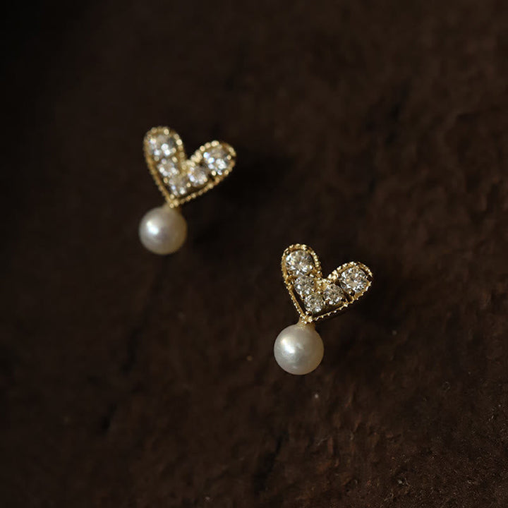 Ohrringe Perle Silber Herz – Aufrichtigkeit Pearl(925 Sterling Silver Plated With Gold Posts)