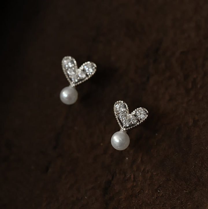 Ohrringe Perle Silber Herz – Aufrichtigkeit Pearl(925 Sterling Silver Posts)
