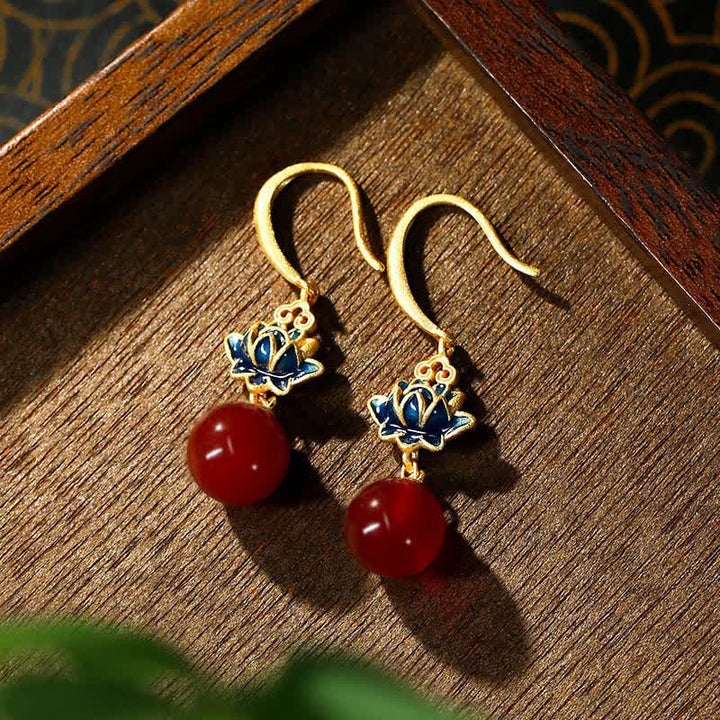Ohrringe Roter Achat Lotus