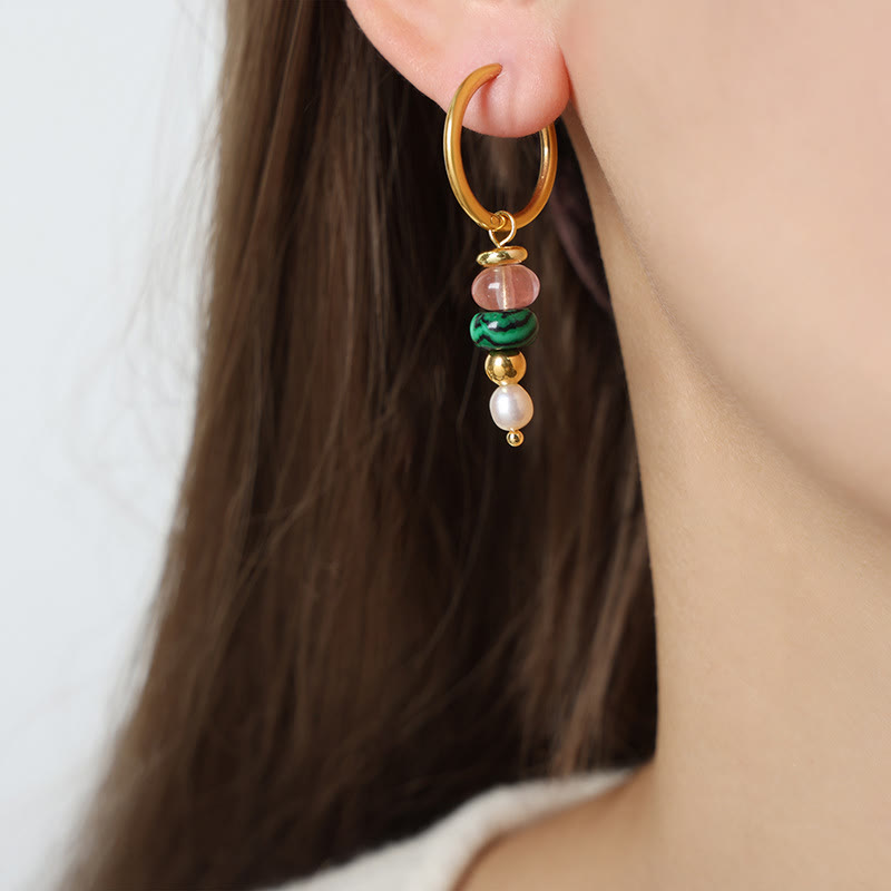 Ohrringe Roter Achat Perle Marnyi-Stein Green Natural Stone(Titanium Steel)