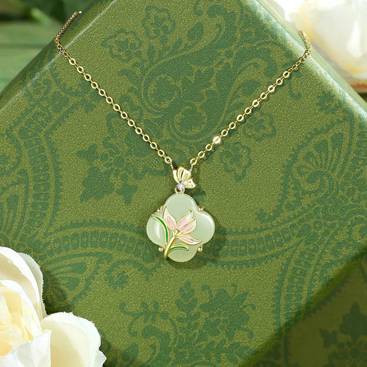 Ohrringe Silber Schmetterling Jade Kleeblatt
