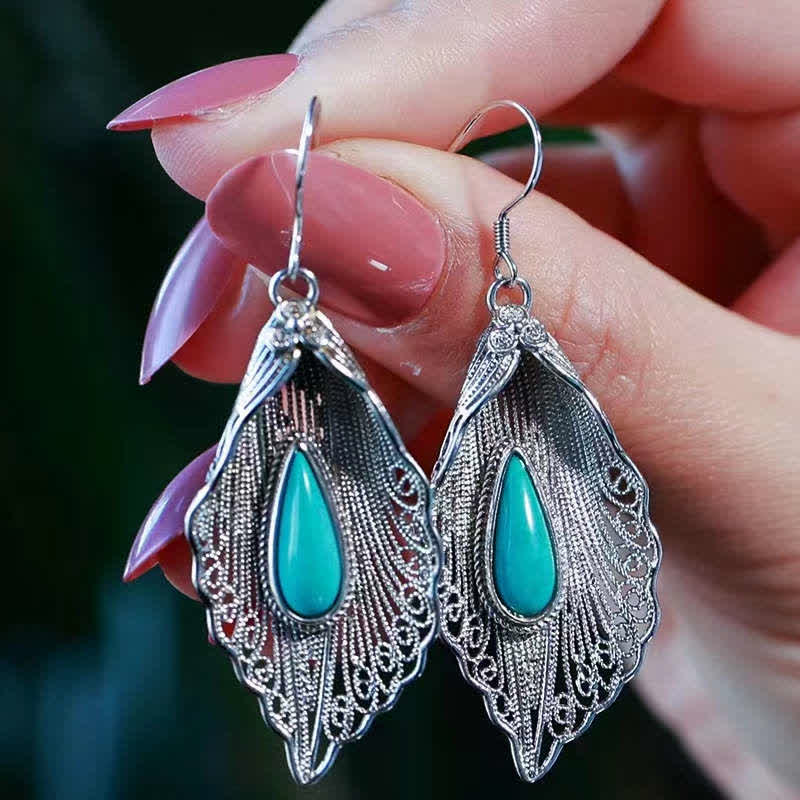 Ohrringe Silber Türkis Bodhi-Blatt – Schutz Silver