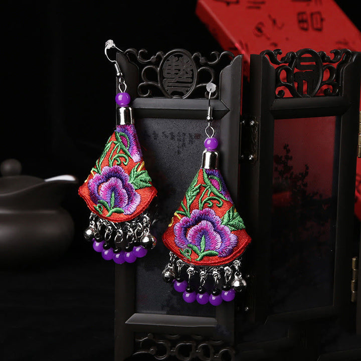 Ohrringe Stickerei Blume – Harmonie Red & Purple Flower(Alloy Posts)
