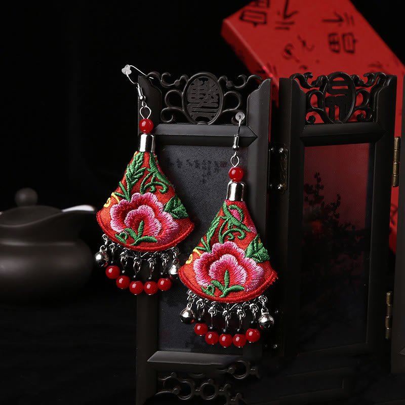 Ohrringe Stickerei Blume – Harmonie Red & Red Flower(Alloy Posts)