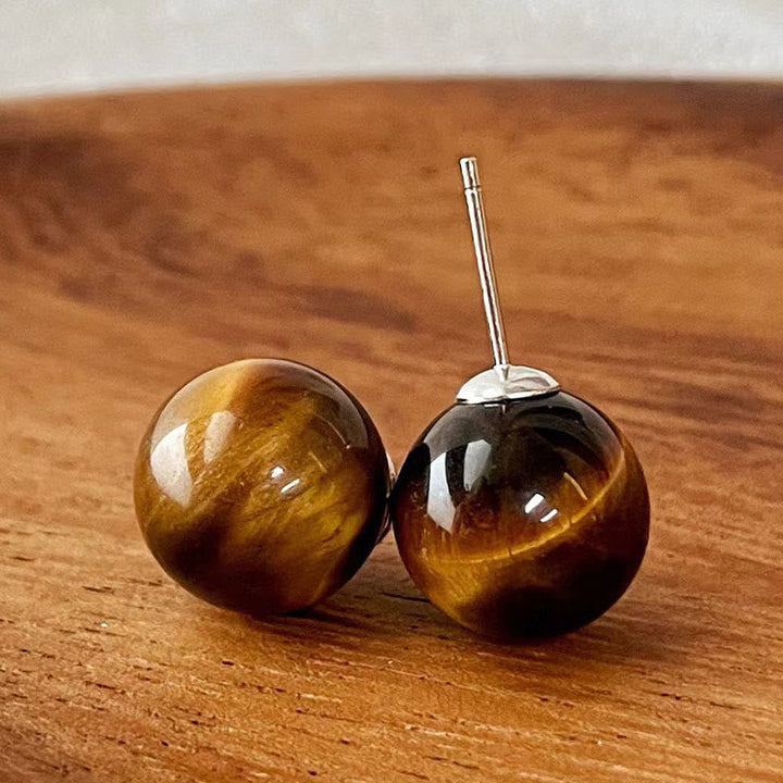Ohrringe Tigerauge – Schutz 10mm Tiger Eye(925 Sterling Silver Posts)