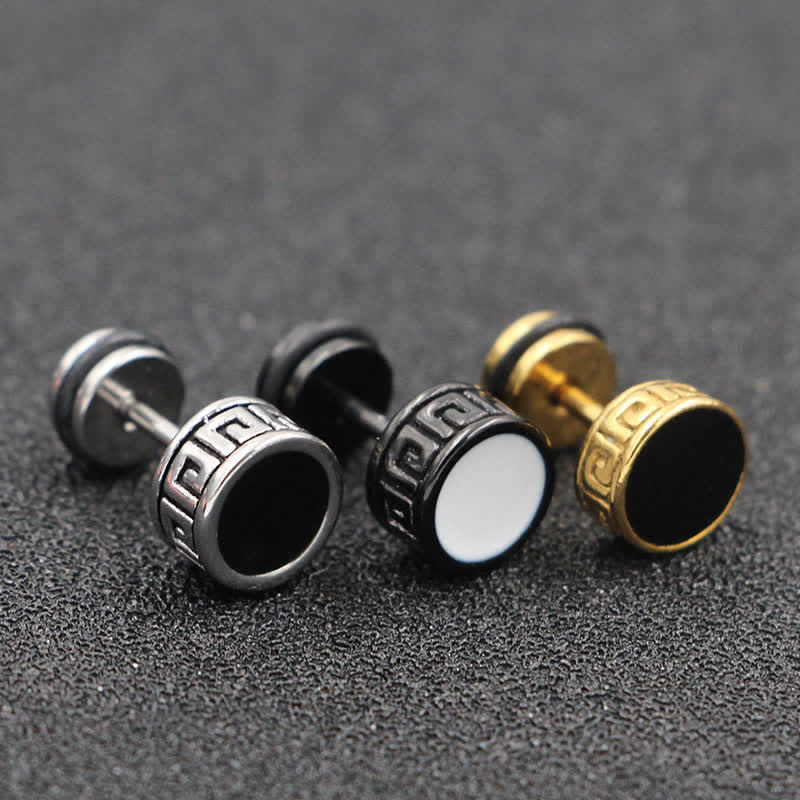 Ohrringe Titanstahl Stecker schwarz gold Mäander Muster Boho Schmuck Herren