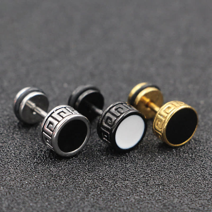 Ohrringe Titanstahl Stecker schwarz gold Mäander Muster Boho Schmuck Herren