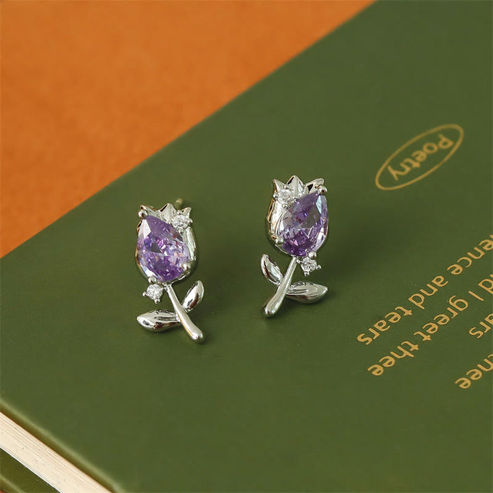 Ohrringe Tulpe Zirkonia Kupfer Purple Tulips(925 Sterling Silver Posts)