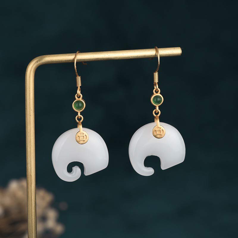 Ohrringe Weiße Jade Elefant – Glück