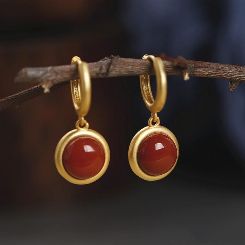 Ohrringe Weißer Jade Achat – Wohlstand South Red Agate(925 Sterling Silver Posts)