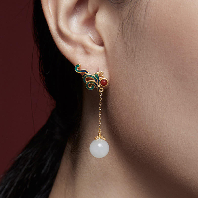 Ohrringe Weißer Jade Roter Achat