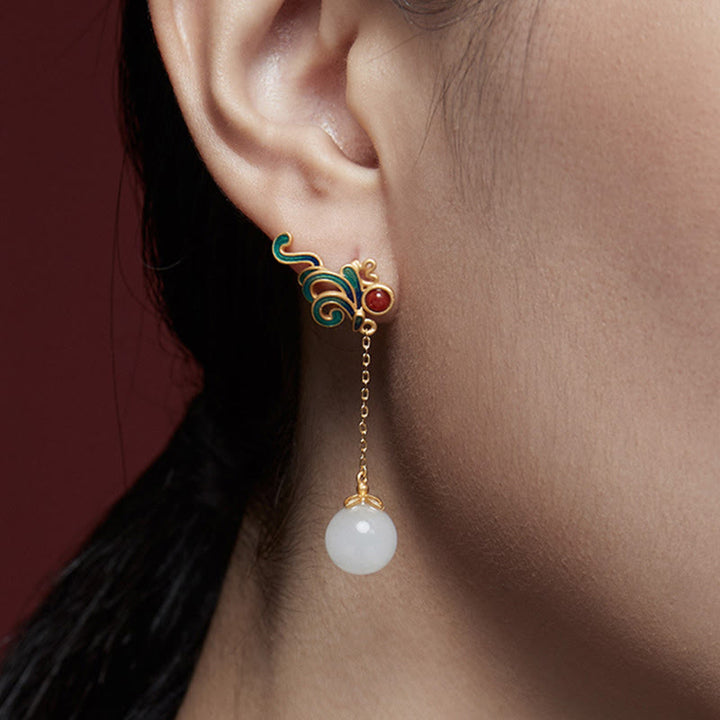 Ohrringe Weißer Jade Roter Achat