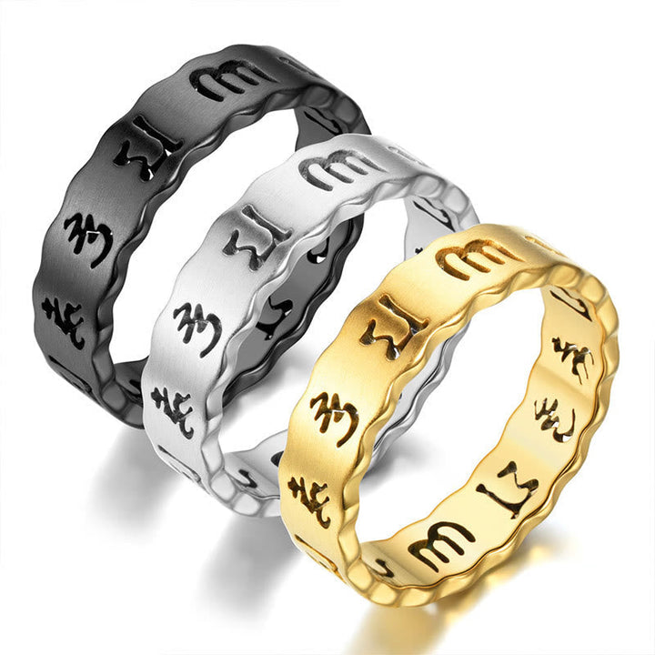 Ring Titanstahl Tibetisches Om Mani Padme Hum Balance Meditation Glück