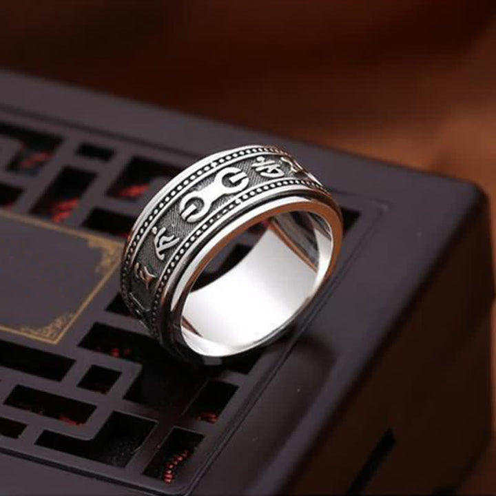 Kupfer Ring Om Mani Padme Hum mit Granat Frieden Schutz