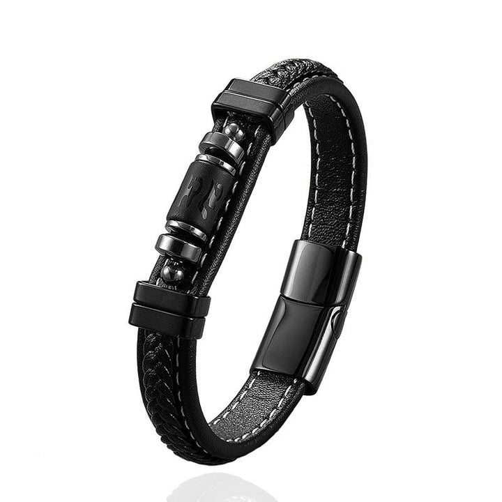 Armband Schwarzer Onyx Om Mani Padme Hum Leder Edelstahl Schutz Balance