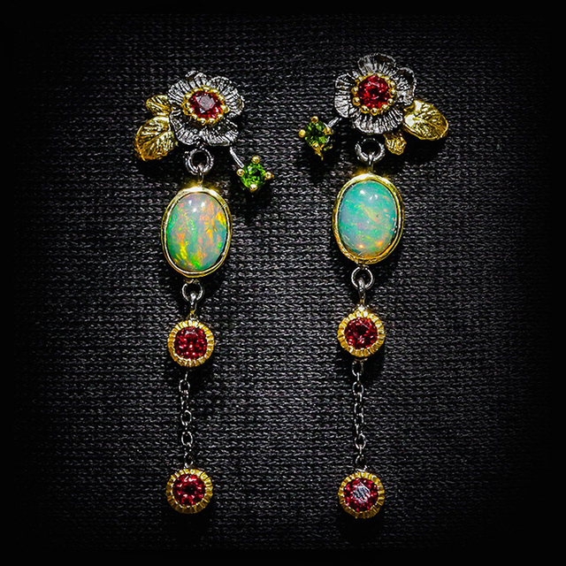 Opal Ohrringe Blüte Boho