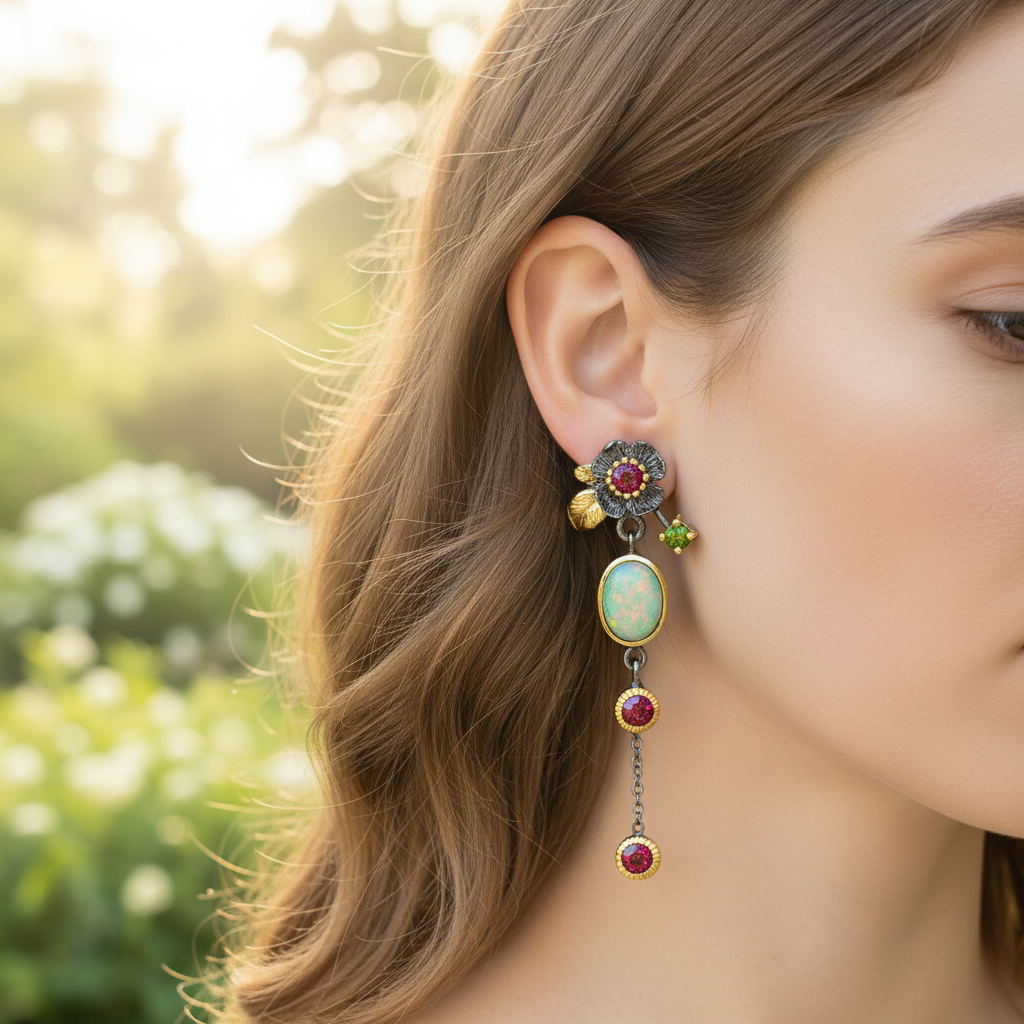 Opal Ohrringe Hängend Boho
