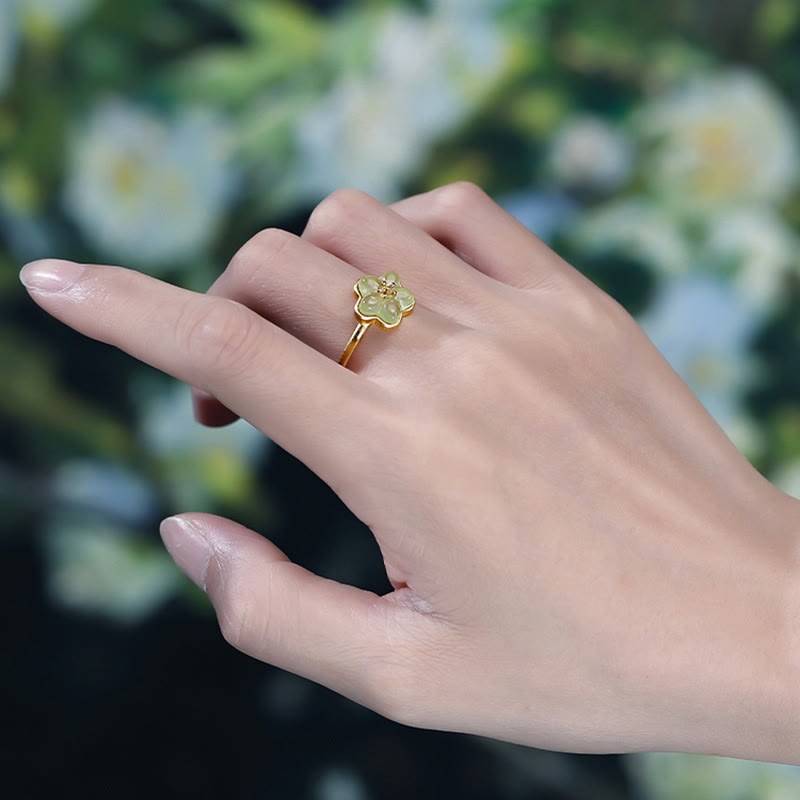 Ring Kupfer Hetian-Jade Pflaumenblüte Glück Fengshui getragen Schutz Symbol Blüten