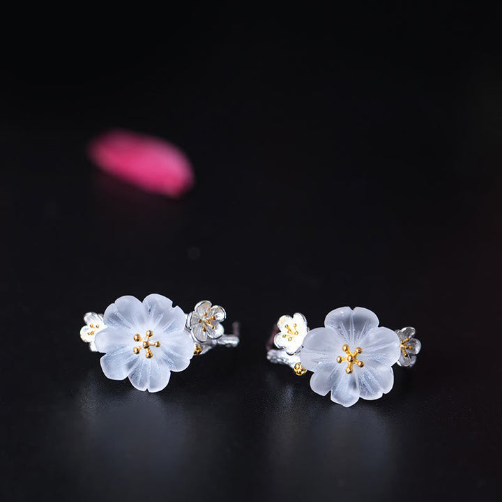 Ohrringe Silber Pflaumenblüte Kristall Boho Schmuck zart elegant Ohrstecker