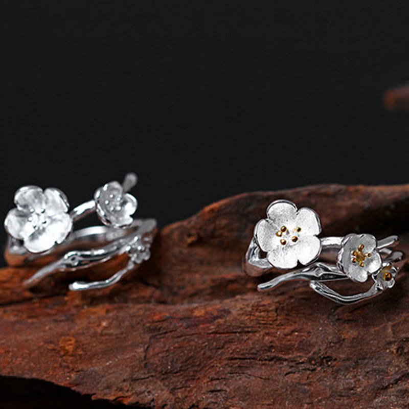 Silber Pflaumenblüten Ring 925 Balance eleganter Schmuck